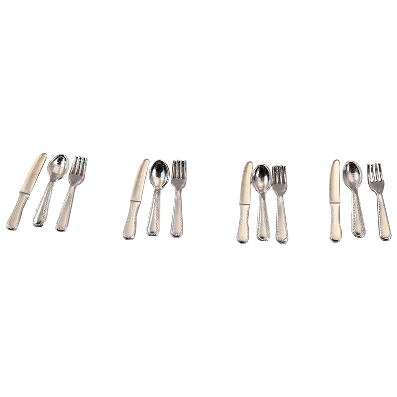 1:12   ֹ ??Į ̴  ֹ  ũ ı 12   /1:12 Scale Miniature cutlery metal knife mini dolls kitchen spoon fork tableware12 pieces dollhouse